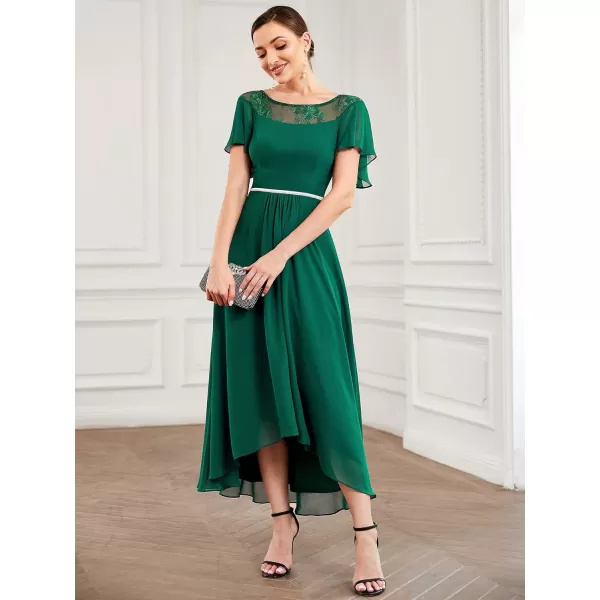 EverPretty Womens Elegant Aline Short Sleeve High Low Chiffon Midi Bridesmaid Dress 0465Green