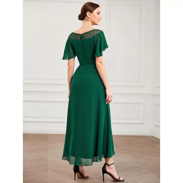 EverPretty Womens Elegant Aline Short Sleeve High Low Chiffon Midi Bridesmaid Dress 0465Green