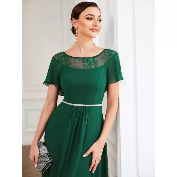 EverPretty Womens Elegant Aline Short Sleeve High Low Chiffon Midi Bridesmaid Dress 0465Green