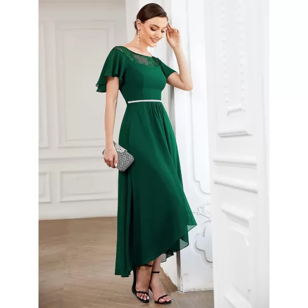 EverPretty Womens Elegant Aline Short Sleeve High Low Chiffon Midi Bridesmaid Dress 0465Green