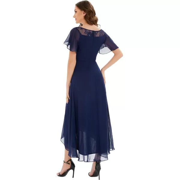 EverPretty Womens Elegant Aline Short Sleeve High Low Chiffon Midi Bridesmaid Dress 0465Navy Blue