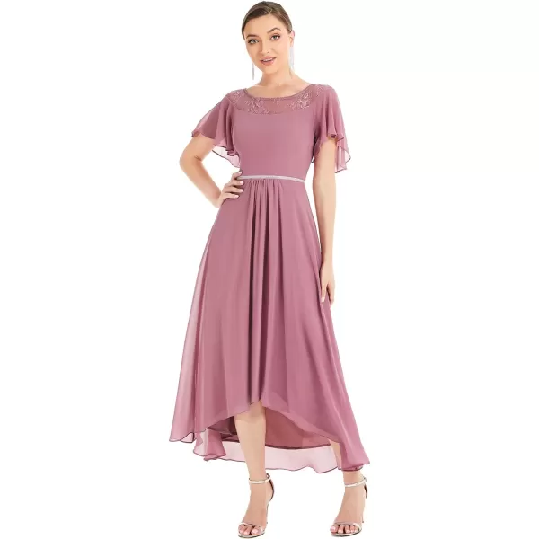 EverPretty Womens Elegant Aline Short Sleeve High Low Chiffon Midi Bridesmaid Dress 0465Orchid