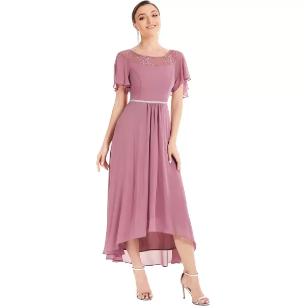 EverPretty Womens Elegant Aline Short Sleeve High Low Chiffon Midi Bridesmaid Dress 0465Orchid