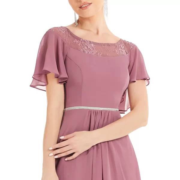 EverPretty Womens Elegant Aline Short Sleeve High Low Chiffon Midi Bridesmaid Dress 0465Orchid