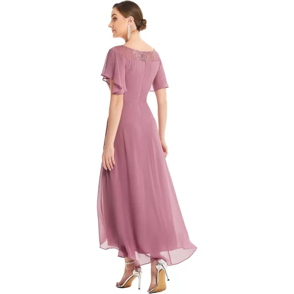 EverPretty Womens Elegant Aline Short Sleeve High Low Chiffon Midi Bridesmaid Dress 0465Orchid