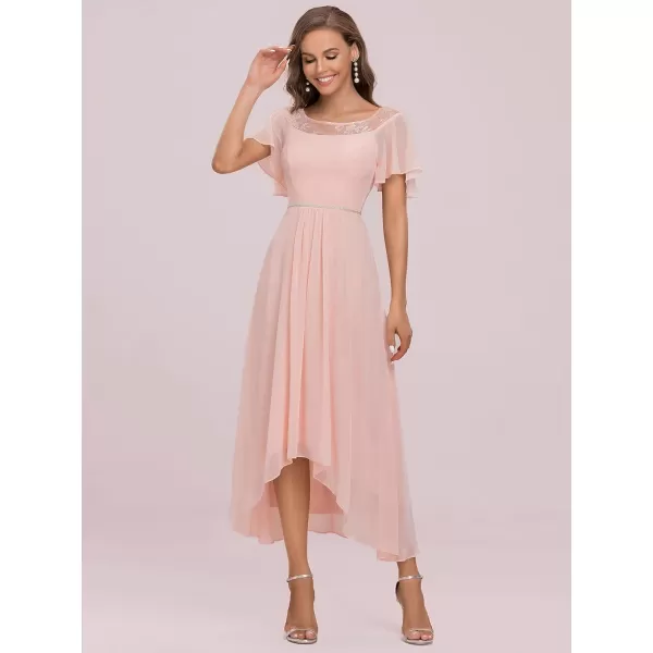 EverPretty Womens Elegant Aline Short Sleeve High Low Chiffon Midi Bridesmaid Dress 0465Pink