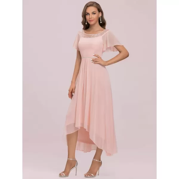 EverPretty Womens Elegant Aline Short Sleeve High Low Chiffon Midi Bridesmaid Dress 0465Pink