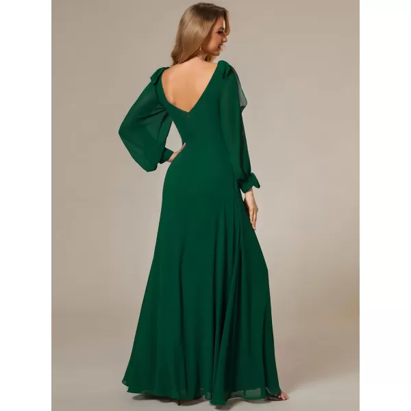 EverPretty Womens Elegant Double V Neck Long Sleeve Formal Dress High Waist Split Formal Evening Gowns 80116Dark Green