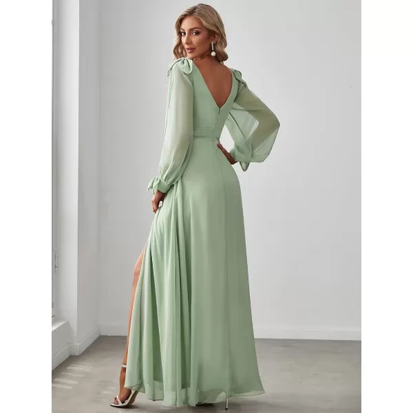 EverPretty Womens Elegant Double V Neck Long Sleeve Formal Dress High Waist Split Formal Evening Gowns 80116Mint Green