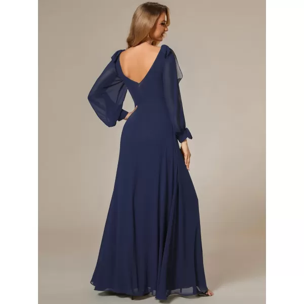 EverPretty Womens Elegant Double V Neck Long Sleeve Formal Dress High Waist Split Formal Evening Gowns 80116Navy Blue