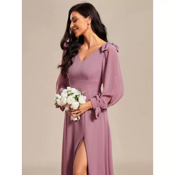 EverPretty Womens Elegant Double V Neck Long Sleeve Formal Dress High Waist Split Formal Evening Gowns 80116Orchid