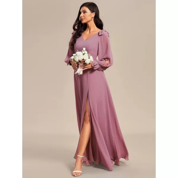 EverPretty Womens Elegant Double V Neck Long Sleeve Formal Dress High Waist Split Formal Evening Gowns 80116Orchid