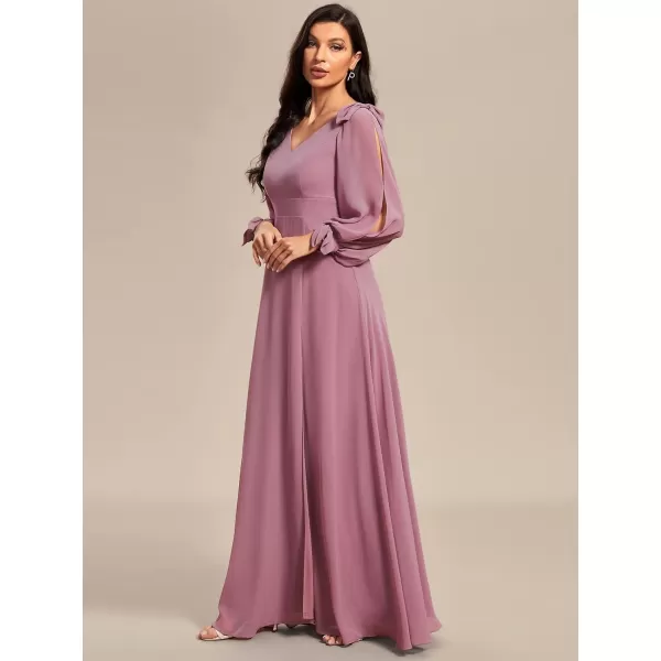 EverPretty Womens Elegant Double V Neck Long Sleeve Formal Dress High Waist Split Formal Evening Gowns 80116Orchid