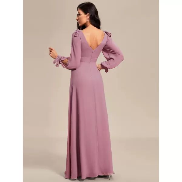 EverPretty Womens Elegant Double V Neck Long Sleeve Formal Dress High Waist Split Formal Evening Gowns 80116Orchid
