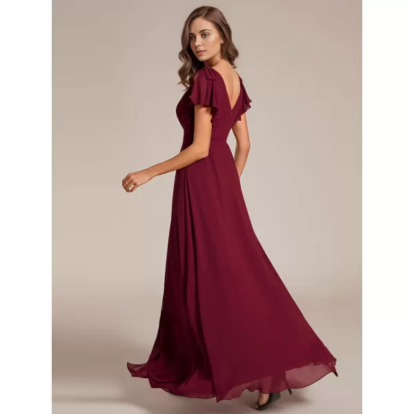 EverPretty Womens Elegant Double V Neck Long Sleeve Formal Dress High Waist Split Formal Evening Gowns 80116USAAburgundy