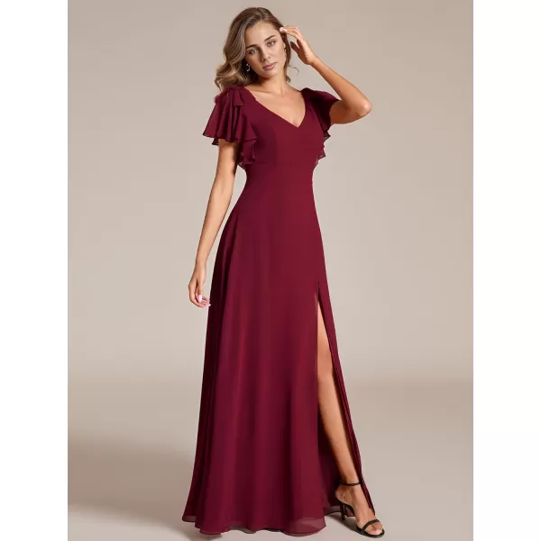 EverPretty Womens Elegant Double V Neck Long Sleeve Formal Dress High Waist Split Formal Evening Gowns 80116USAAburgundy