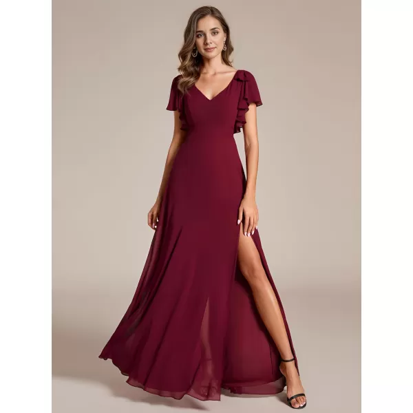 EverPretty Womens Elegant Double V Neck Long Sleeve Formal Dress High Waist Split Formal Evening Gowns 80116USAAburgundy