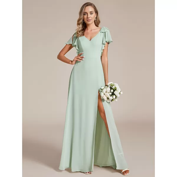 EverPretty Womens Elegant Double V Neck Long Sleeve Formal Dress High Waist Split Formal Evening Gowns 80116USAAmint Green