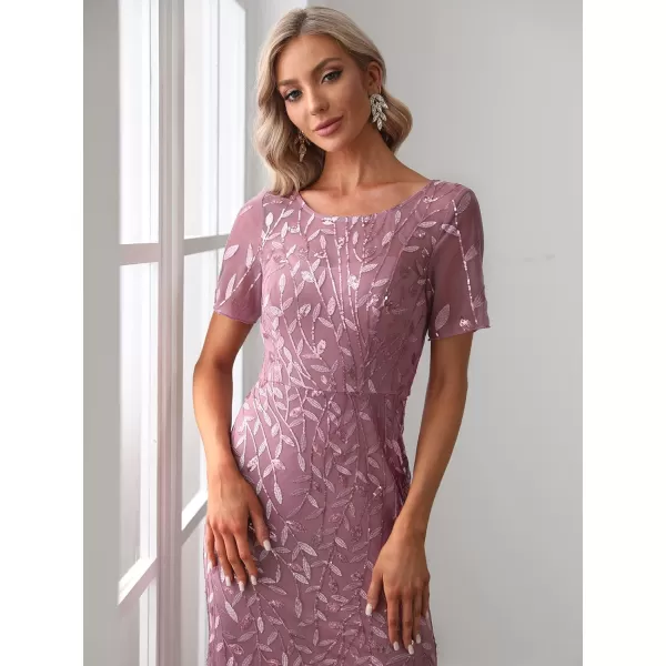 EverPretty Womens Elegant Illusion Short Sleeve Sequin Embroidery Mermaid Evening Dress 07707USAOrchid