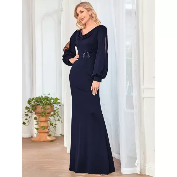 EverPretty Womens Elegant Long Sleeve Mermaid Floor Length Mother of Bride Dress 70131Navy