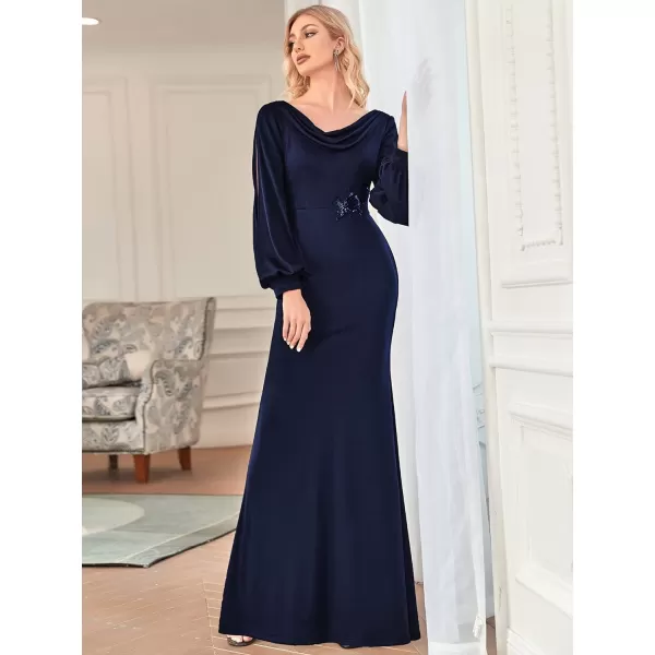 EverPretty Womens Elegant Long Sleeve Mermaid Floor Length Mother of Bride Dress 70131Navy