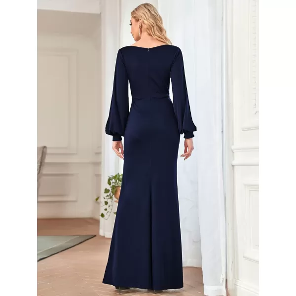 EverPretty Womens Elegant Long Sleeve Mermaid Floor Length Mother of Bride Dress 70131Navy