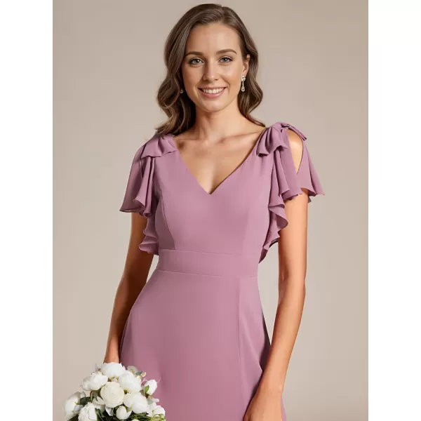 EverPretty Womens Elegant Mother of The Groom Dresses Double V Neck Sleeveless Chiffon Bridesmaid DressesAorchid