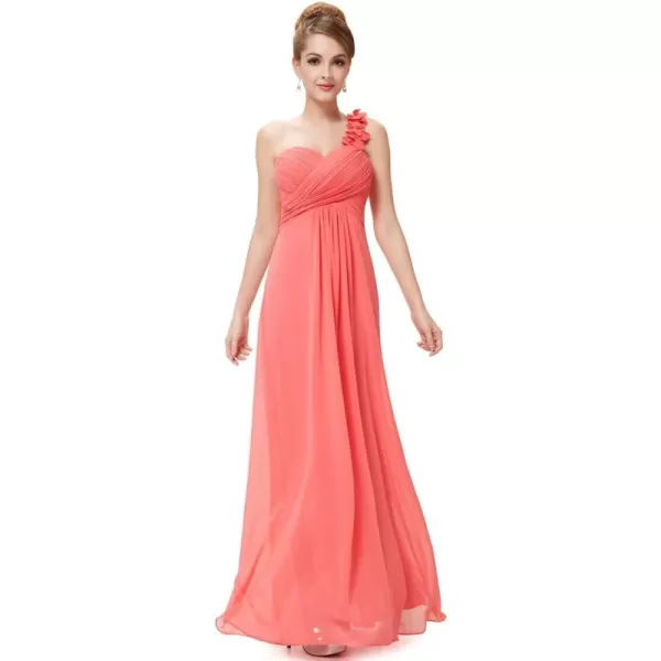 EverPretty Womens Elegant One Shoulder Empire Waist Flowy Maxi Bridesmaids Dress 09768USACoral