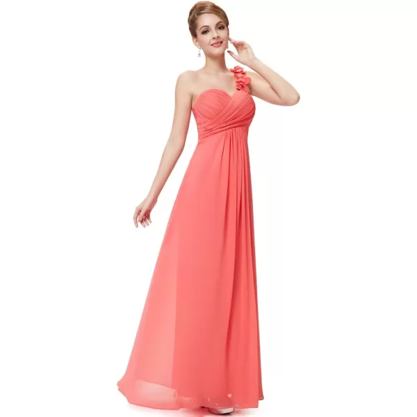 EverPretty Womens Elegant One Shoulder Empire Waist Flowy Maxi Bridesmaids Dress 09768USACoral