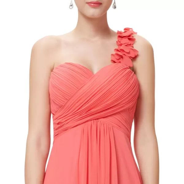 EverPretty Womens Elegant One Shoulder Empire Waist Flowy Maxi Bridesmaids Dress 09768USACoral