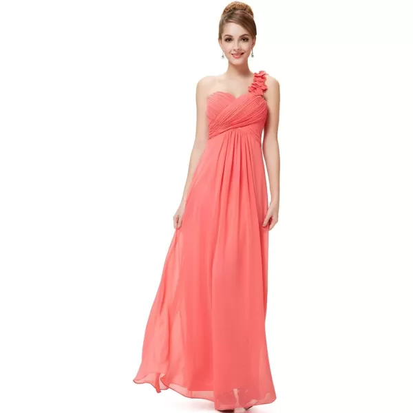 EverPretty Womens Elegant One Shoulder Empire Waist Flowy Maxi Bridesmaids Dress 09768USACoral