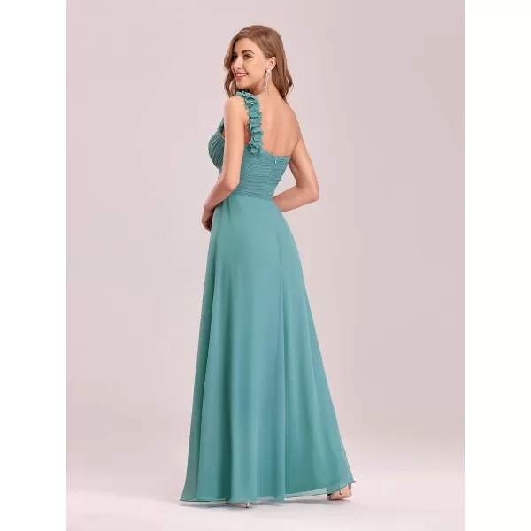 EverPretty Womens Elegant One Shoulder Empire Waist Flowy Maxi Bridesmaids Dress 09768USADusty Blue