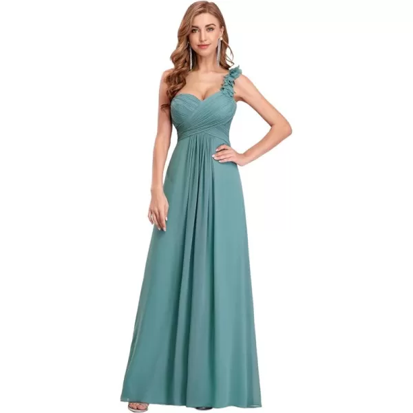 EverPretty Womens Elegant One Shoulder Empire Waist Flowy Maxi Bridesmaids Dress 09768USADusty Blue