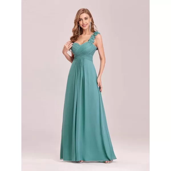 EverPretty Womens Elegant One Shoulder Empire Waist Flowy Maxi Bridesmaids Dress 09768USADusty Blue