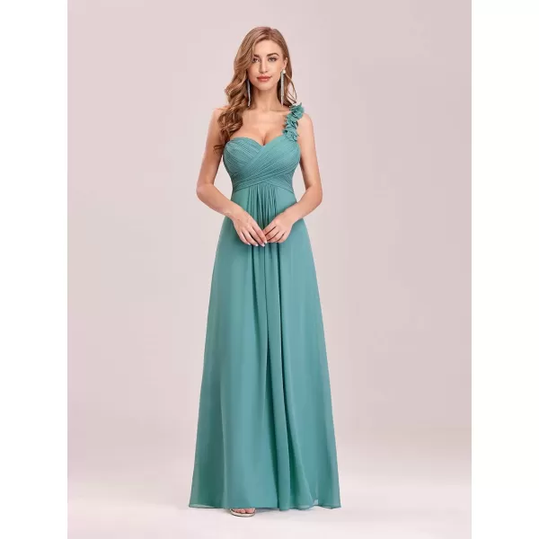 EverPretty Womens Elegant One Shoulder Empire Waist Flowy Maxi Bridesmaids Dress 09768USADusty Blue