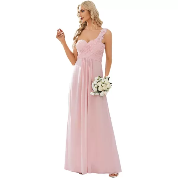 EverPretty Womens Elegant One Shoulder Empire Waist Flowy Maxi Bridesmaids Dress 09768USAPink