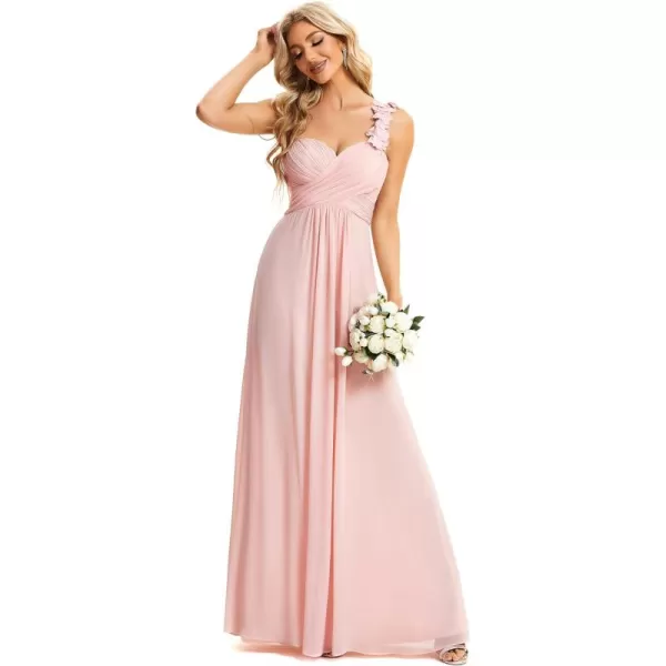 EverPretty Womens Elegant One Shoulder Empire Waist Flowy Maxi Bridesmaids Dress 09768USAPink