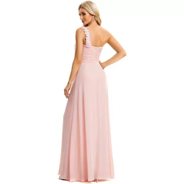 EverPretty Womens Elegant One Shoulder Empire Waist Flowy Maxi Bridesmaids Dress 09768USAPink