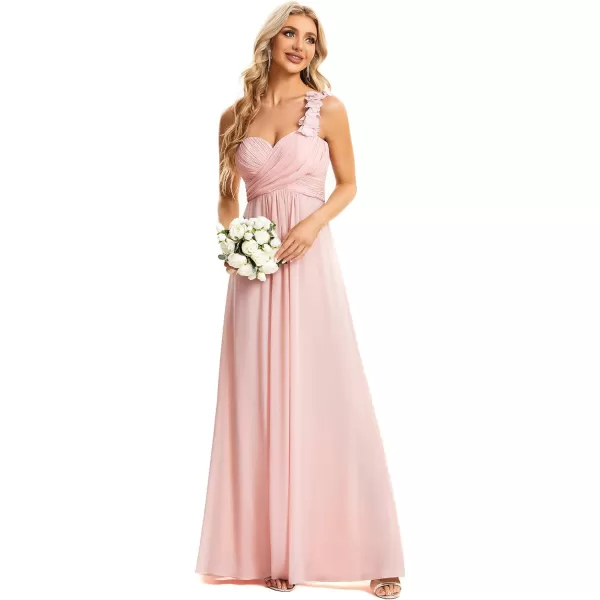 EverPretty Womens Elegant One Shoulder Empire Waist Flowy Maxi Bridesmaids Dress 09768USAPink