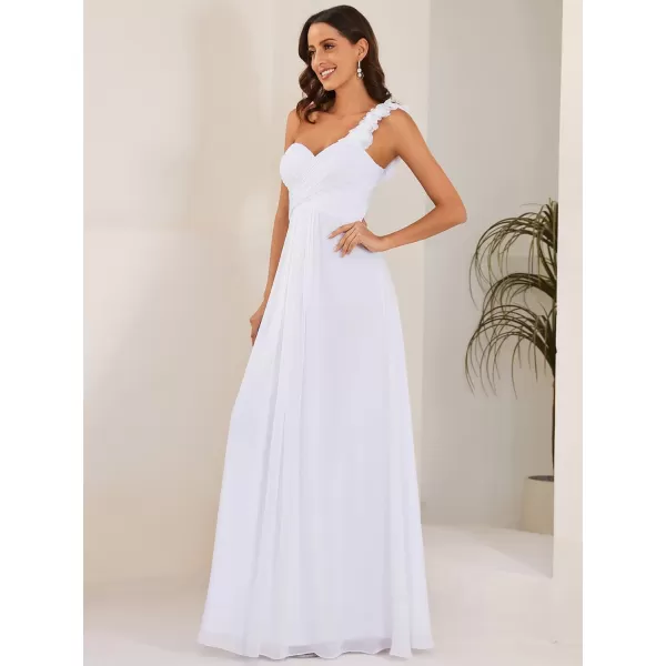 EverPretty Womens Elegant One Shoulder Empire Waist Flowy Maxi Bridesmaids Dress 09768USAWhite