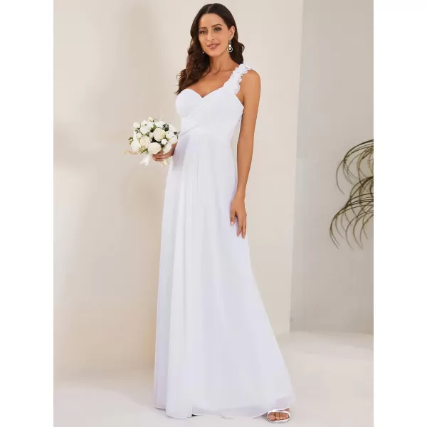 EverPretty Womens Elegant One Shoulder Empire Waist Flowy Maxi Bridesmaids Dress 09768USAWhite