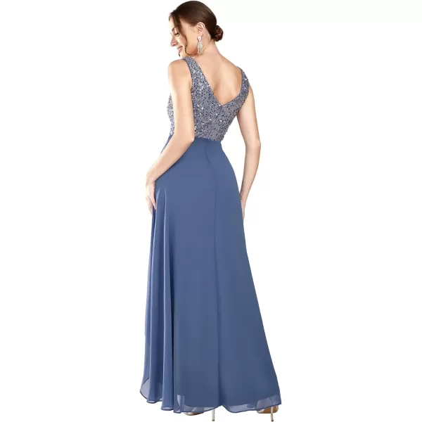 EverPretty Womens Elegant Sequin VNeck High Low Long Formal Evening Dresses 0410USAHaze Blue