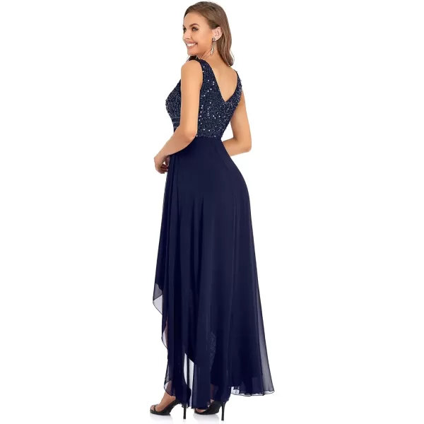 EverPretty Womens Elegant Sequin VNeck High Low Long Formal Evening Dresses 0410USANavy Blue