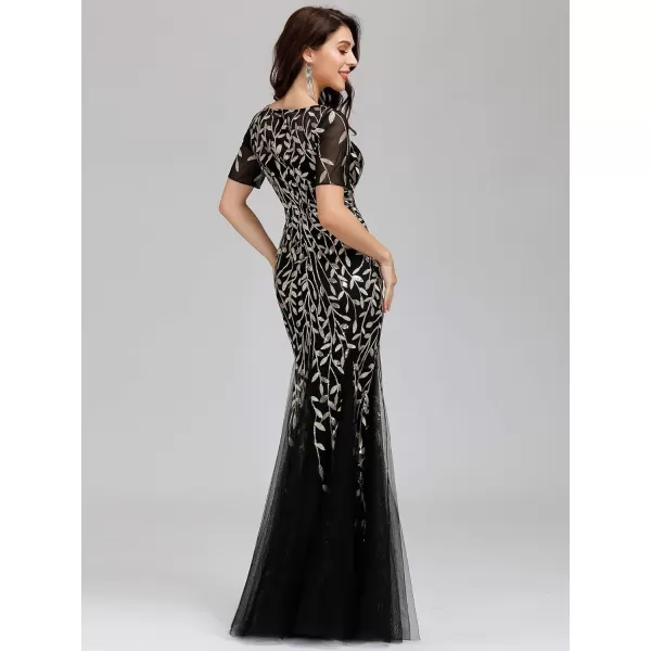 EverPretty Womens Elegant Short Sleeve Sequin Mermaid Evening Dress 07708PHBlack Gold