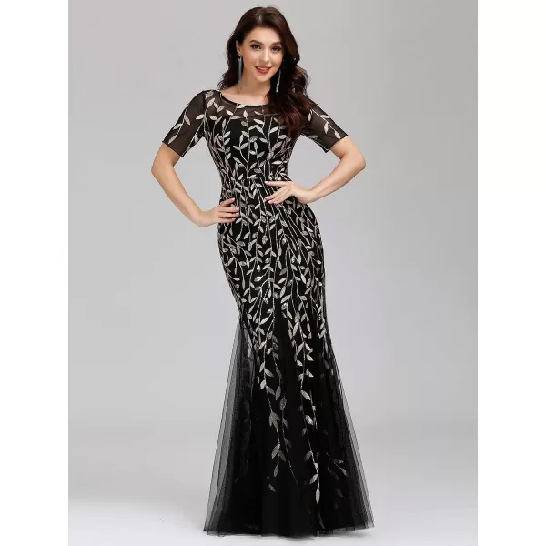 EverPretty Womens Elegant Short Sleeve Sequin Mermaid Evening Dress 07708PHBlack Gold