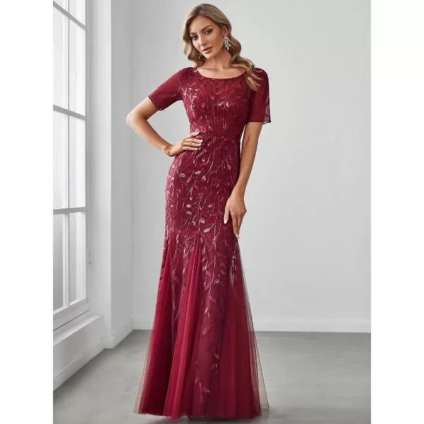 EverPretty Womens Elegant Short Sleeve Sequin Mermaid Evening Dress 07708PHBurgundy