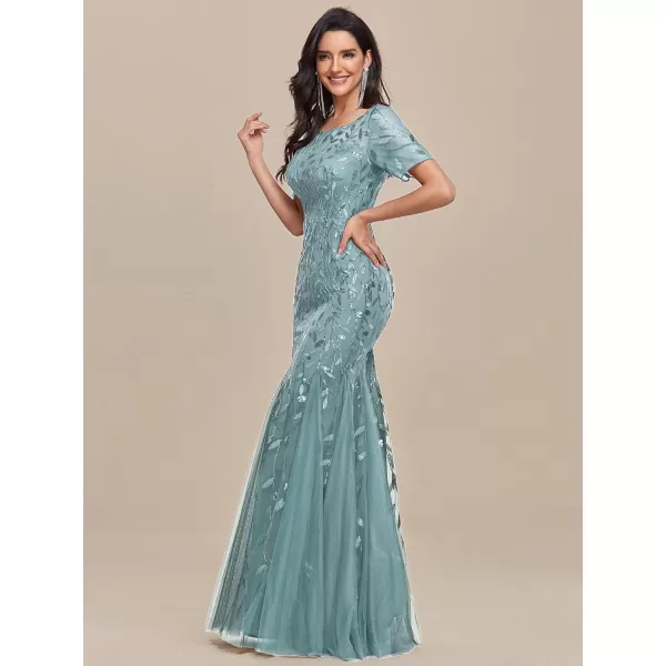 EverPretty Womens Elegant Short Sleeve Sequin Mermaid Evening Dress 07708PHDusty Blue