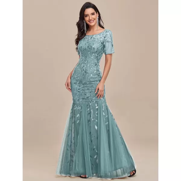 EverPretty Womens Elegant Short Sleeve Sequin Mermaid Evening Dress 07708PHDusty Blue