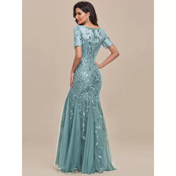 EverPretty Womens Elegant Short Sleeve Sequin Mermaid Evening Dress 07708PHDusty Blue