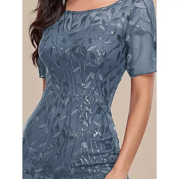 EverPretty Womens Elegant Short Sleeve Sequin Mermaid Evening Dress 07708PHDusty Navy Blue